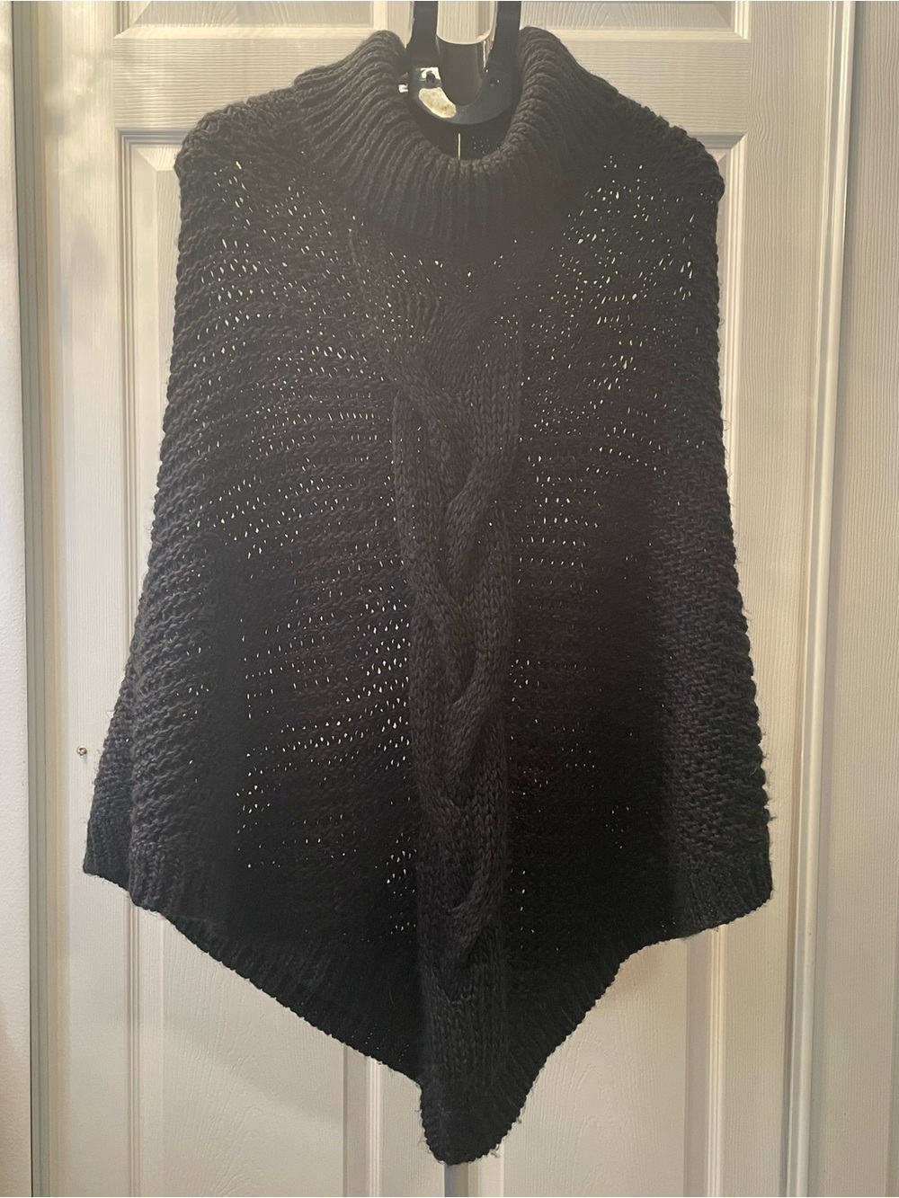 Black Cable-Knit Poncho Sweater